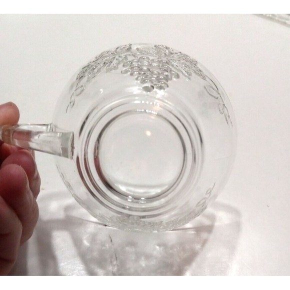 Vtg Anchor Hocking Glass Snack Set 6 Piece Plate & Cup Set Grape Leaf Design - Picture 8 of 12